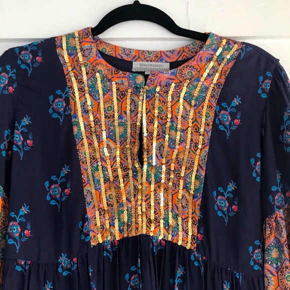 Boho Cost Plus World Market Sequined Peasant dress - Picture 3 of 7